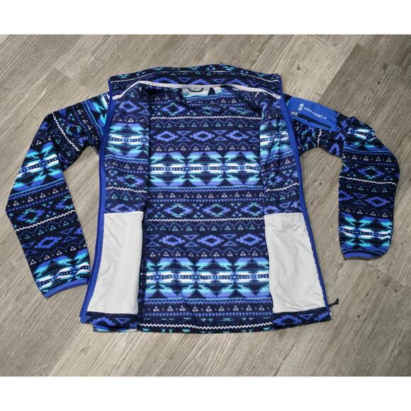 Free Country Blue Aztec Zip up Fleece Jacket Sweater - Picture 2 of 7
